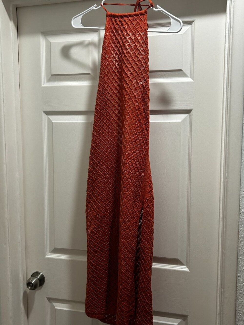 Rust Orange Crochet Halter Swim Cover-up